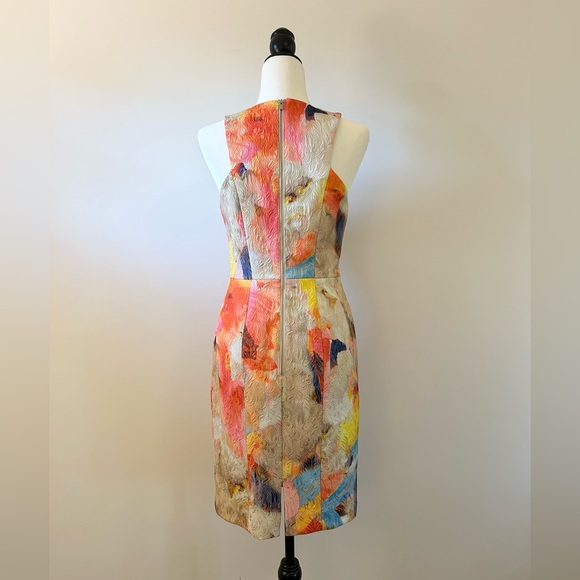 H&M Multi-Coloured, Pink, Yellow, Tan, Embossed Printed Dress, Fitted - size 8 - Picture 6 of 8